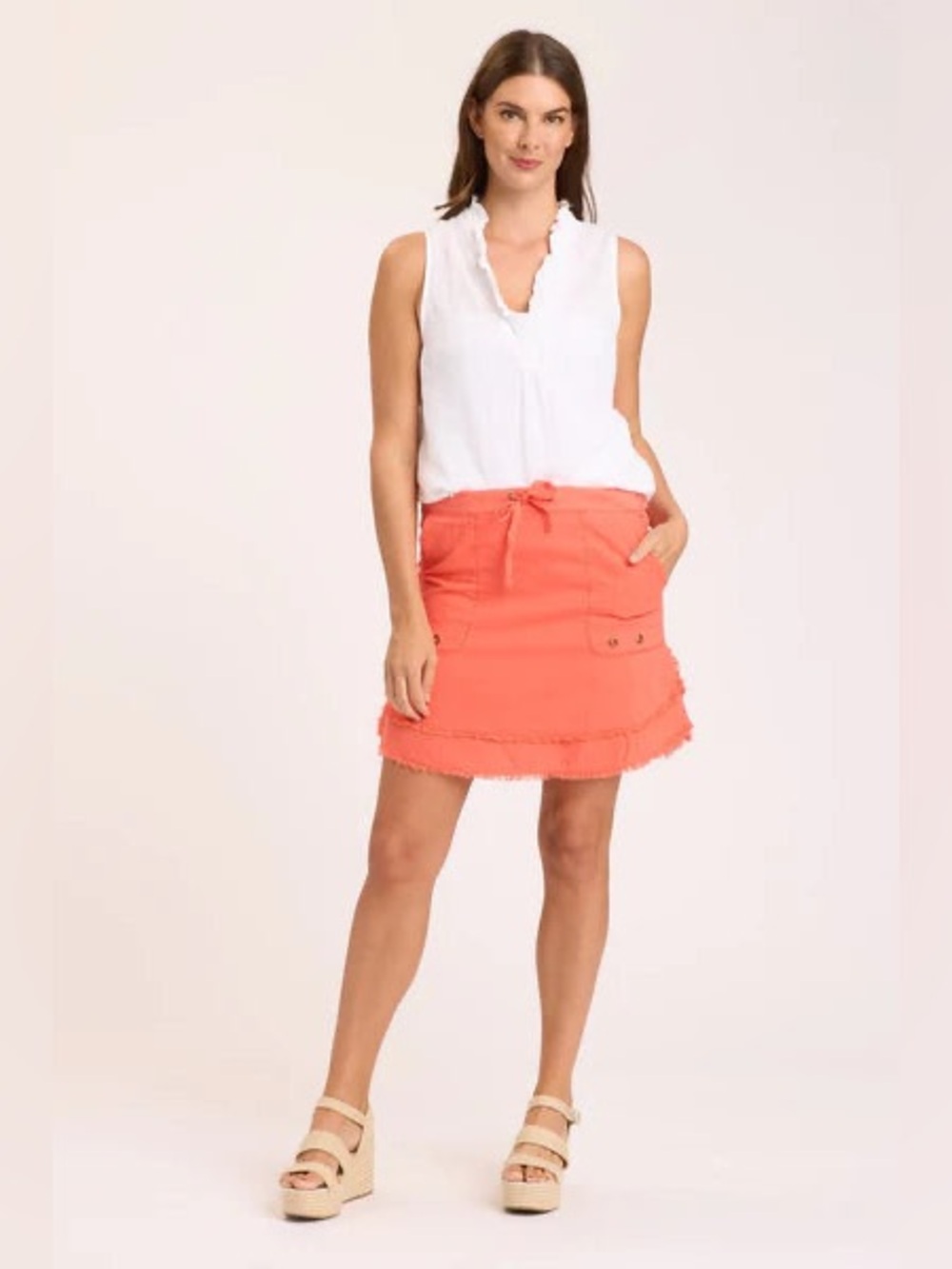 XCVI Belita White Linen Cotton Gauze Ruffle High Low Tank Top Size Medium